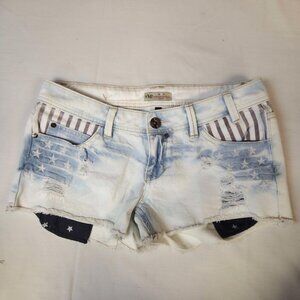 YMI Blue and White Distressed Jean Shorts with Raw Hem